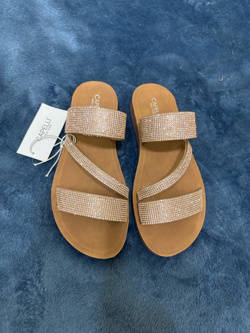 Capelli of New York Rose Gold Rhinestone Slide Sandals